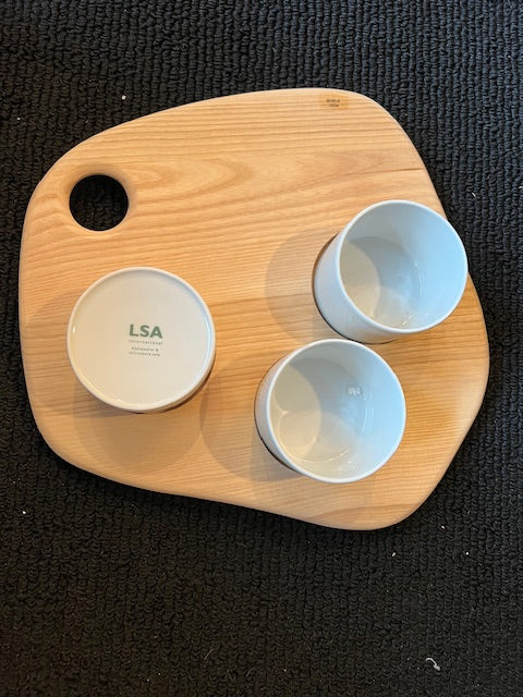 LSA Tapas Set — Ash Serving Board with 3 Porcelain Bowls