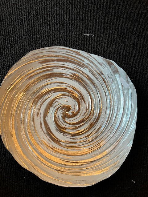 Gilded Swirl Glass Decorative Serving Bowl - Silver & White Vortex, 16.5"
