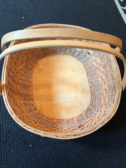 Large Handmade Wicker Basket with Wooden Swing Handles