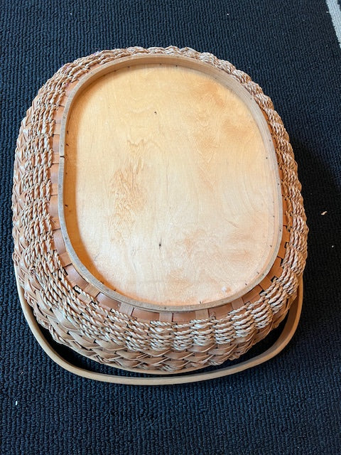 Large Handmade Wicker Basket with Wooden Swing Handles