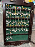 Vintage Souvenir Spoon Collection (49 Spoons) with Wood & Glass Display Cabinet
