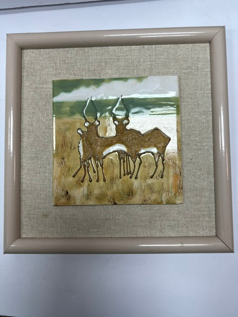 Harris Strong Framed Antelope Art Tile on Linen