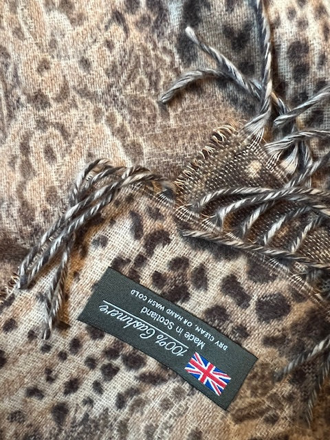 Set of 2 Scottish 100% Cashmere Scarves - Leopard & Red Paisley