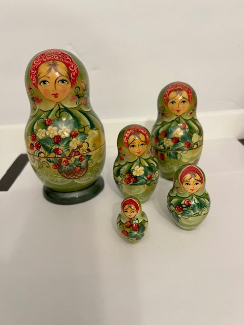Vintage Artist-Signed Russian Matryoshka Nesting Dolls, Set of 5 (1990s)