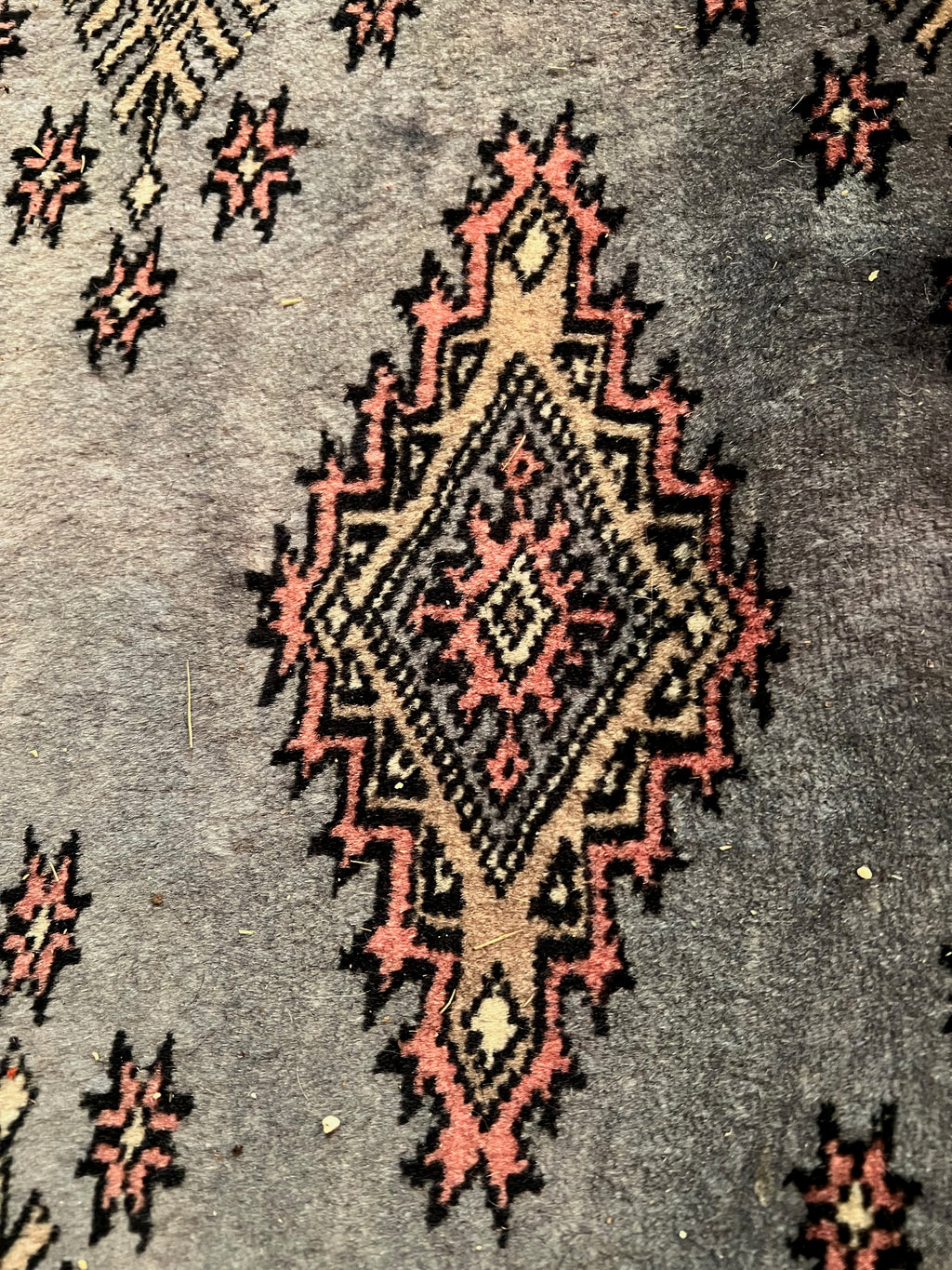 Authentic Bokhara Hand-Knotted Wool Rug, Slate Blue & Cream, 73.5" x 70"