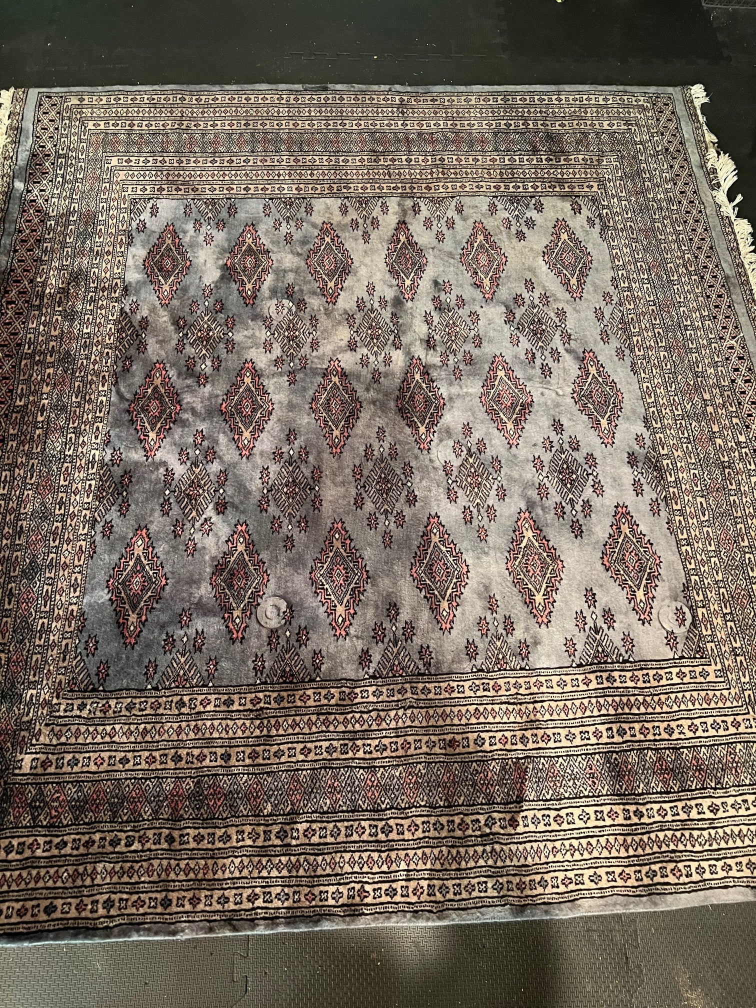 Authentic Bokhara Hand-Knotted Wool Rug, Slate Blue & Cream, 73.5" x 70"