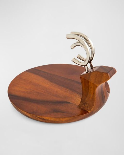 Nambé Reindeer Cheese Board with Antler Spreaders — Acacia Wood, Alvaro Uribe Design