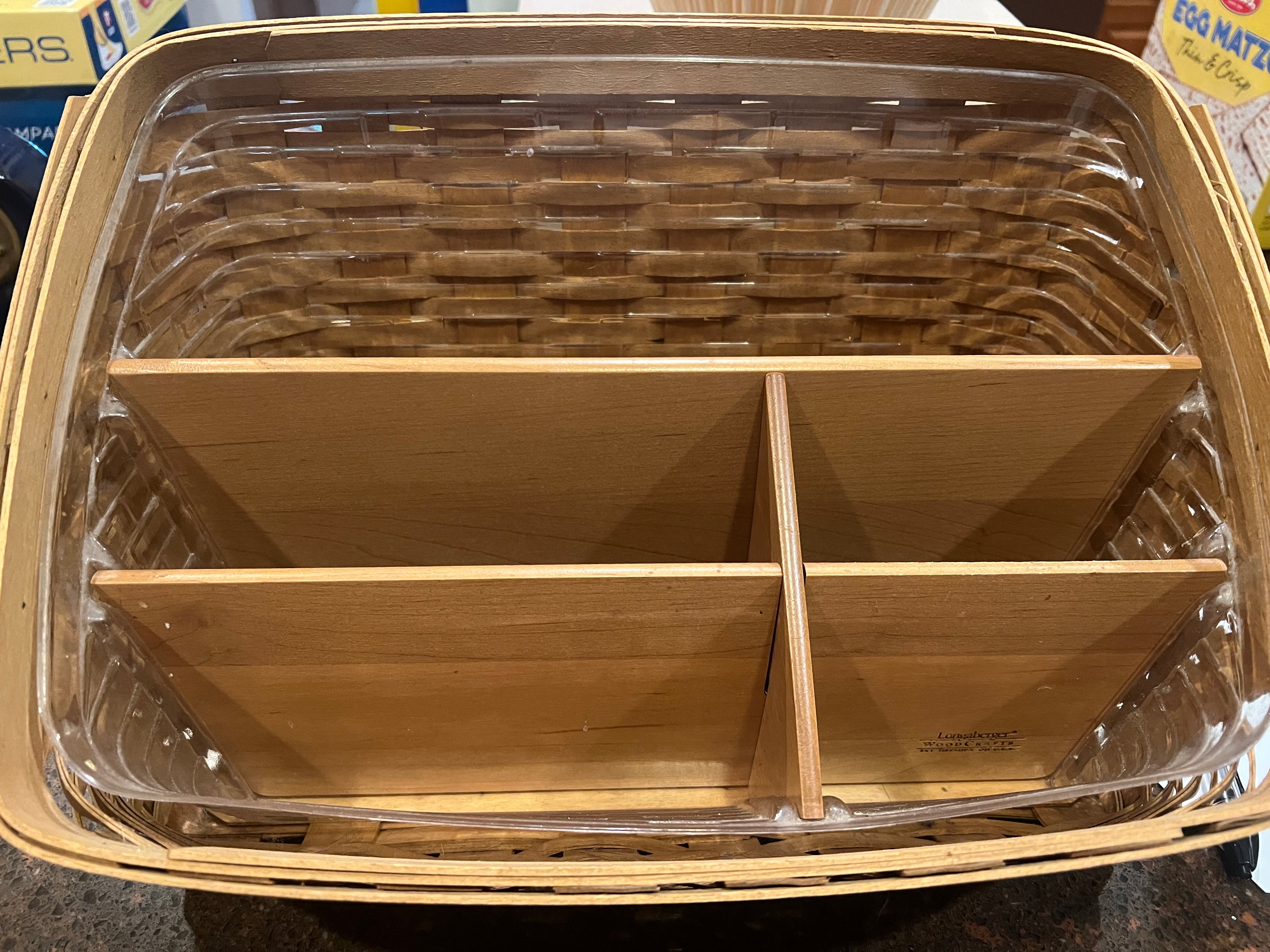 Longaberger 2004 Desk Organizer Basket with Protector & Wood Dividers