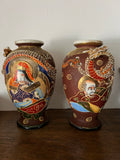 Pair of Vintage Satsuma Moriage Dragon Vases - Hand Painted, Made in Japan, 7 1/4"