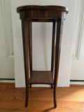 Antique Solid Cherry Plant Stand / Side Table with Hand-Painted Floral Top