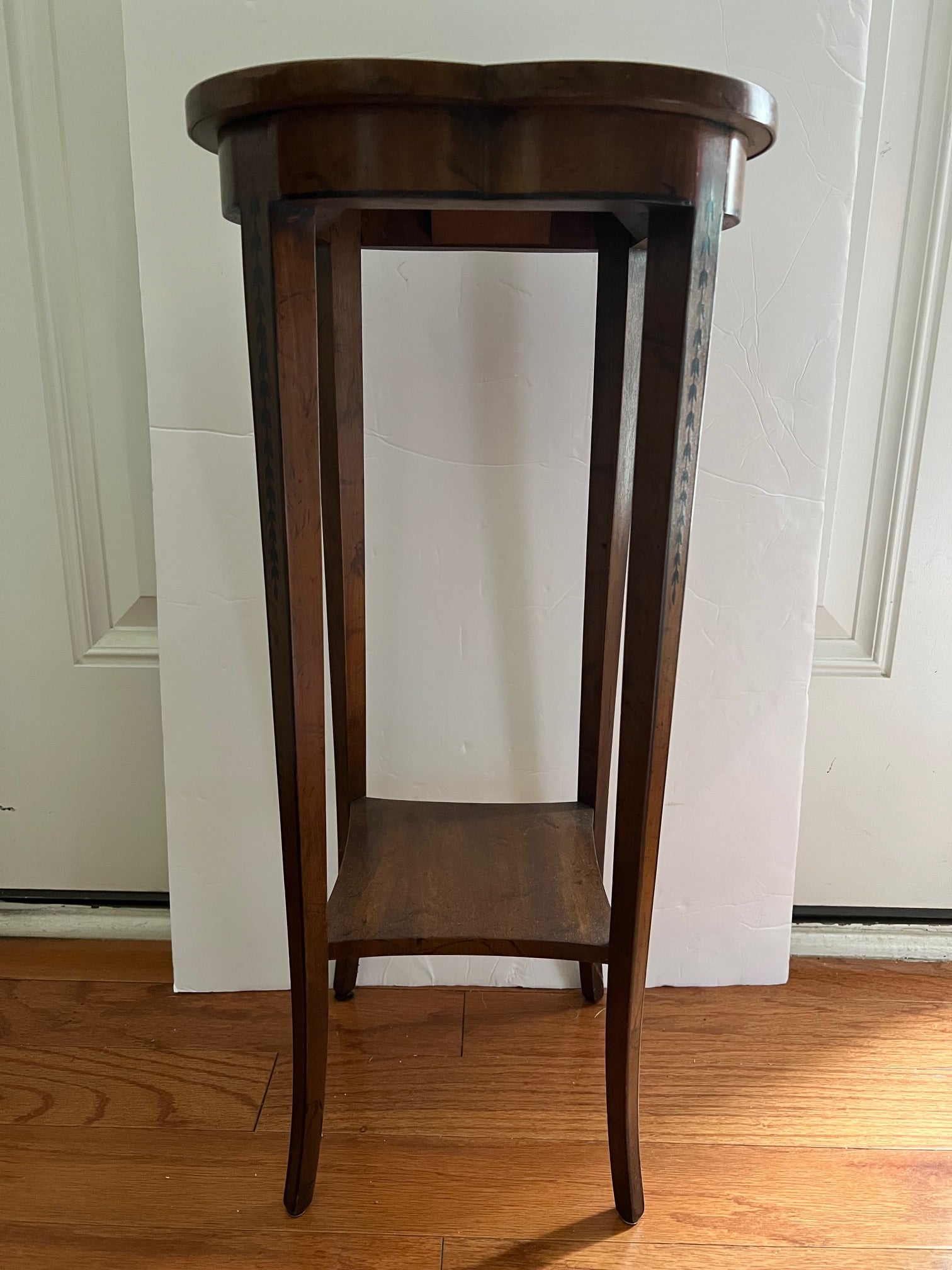 Antique Solid Cherry Plant Stand / Side Table with Hand-Painted Floral Top