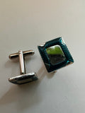 Vintage 1970s Sapphire Blue & Silver Tone Square Cufflinks