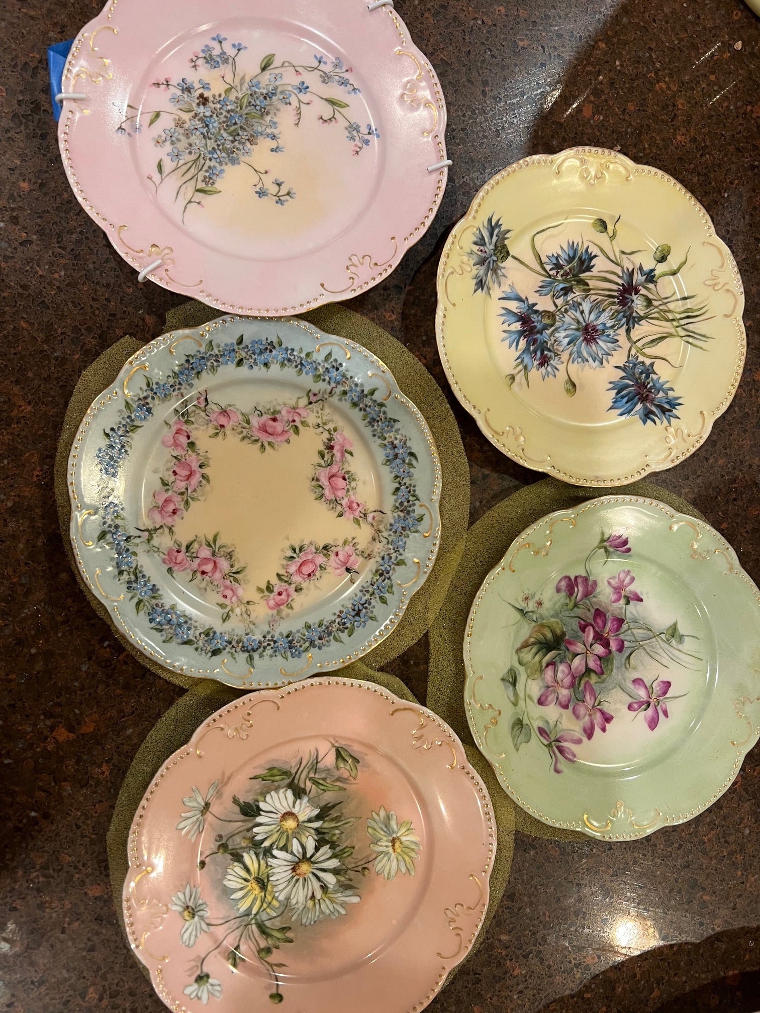 Antique AK France Limoges Hand-Painted Floral Plates - Set of 5 (6 1/4")