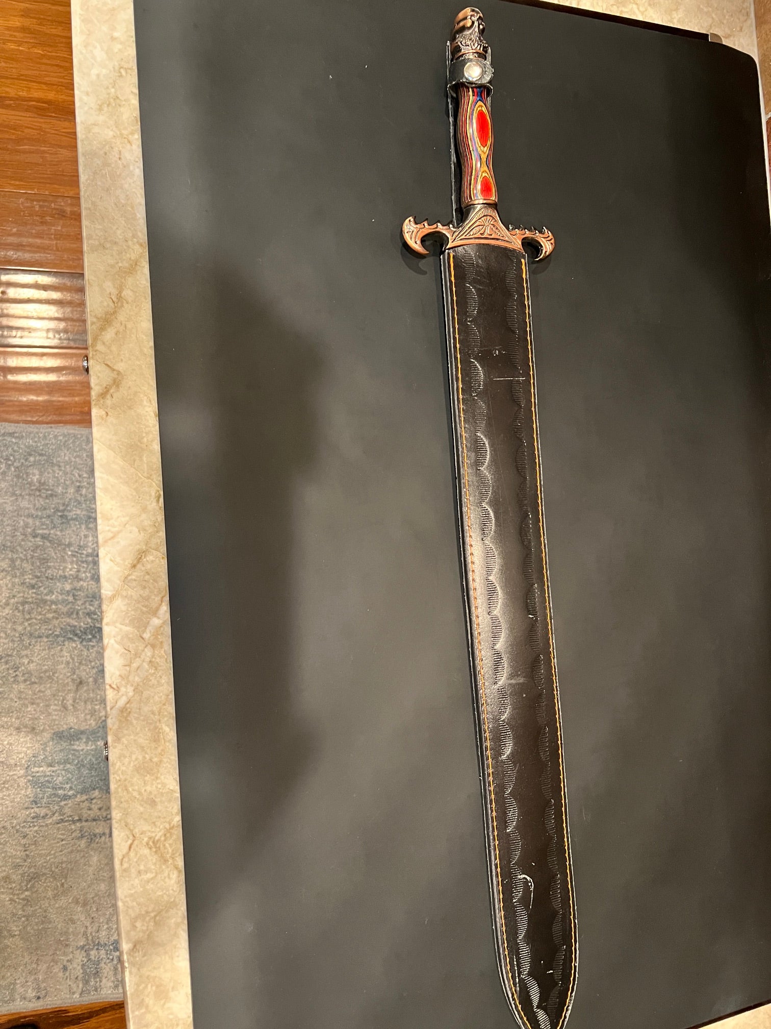 Fantasy Stainless Steel Display Sword with Leather Sheath - 20+ Years Old, Unused