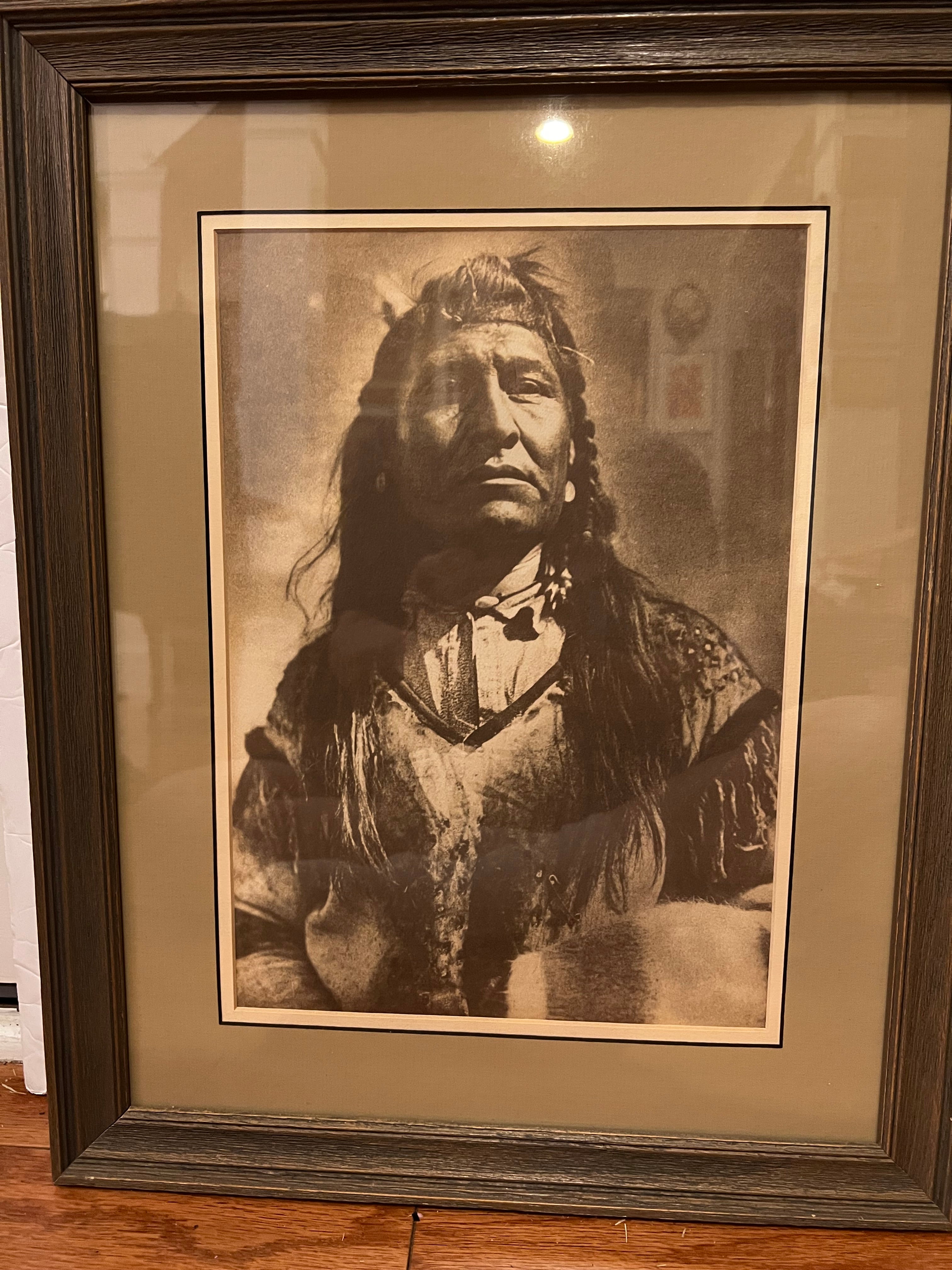 Edward S. Curtis "New Chest - Piegan" Framed Goldtone Photo Engraving Print