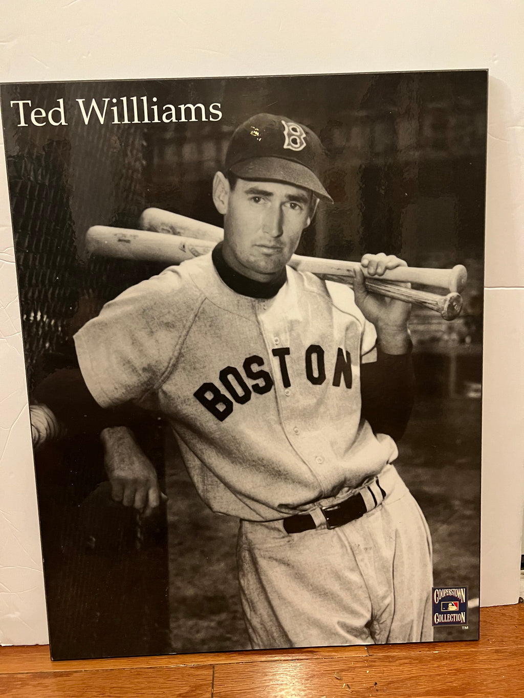 Ted Williams Boston Red Sox Glossy Photo Mounted on Wood Board - Cooperstown Collection