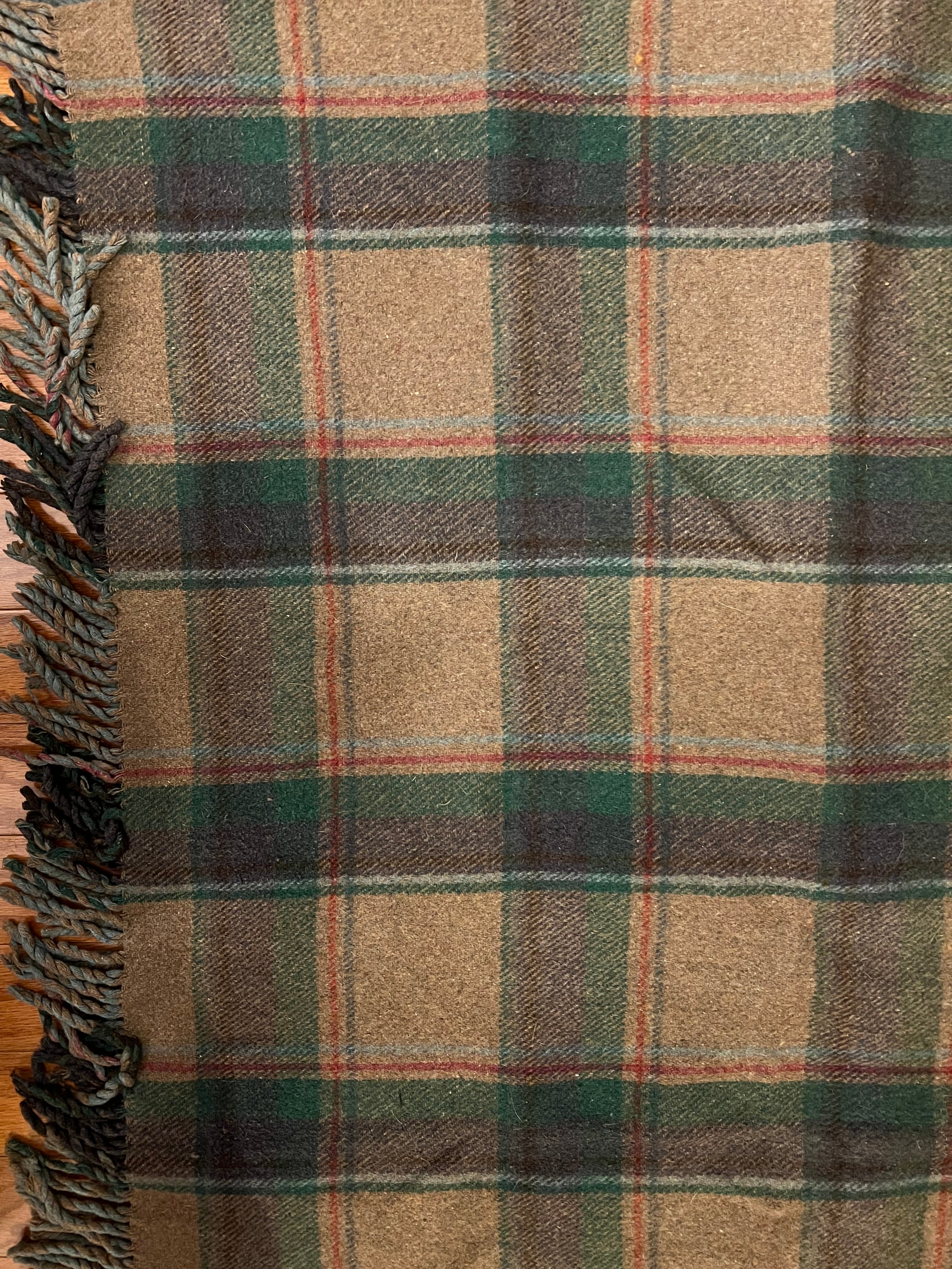 Vintage Wool Tartan Plaid Blanket with Rope Fringe, 54" x 80"
