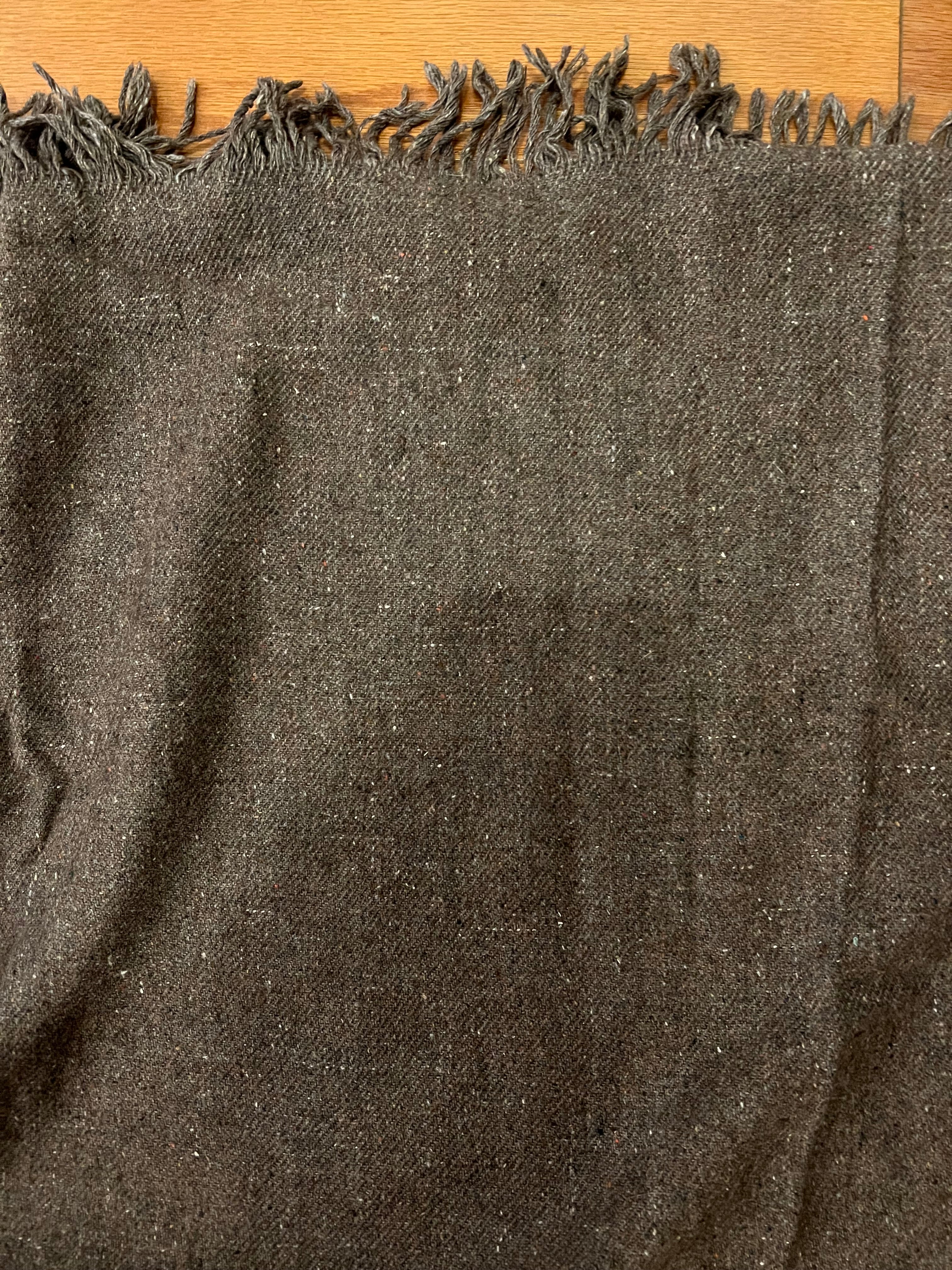 Antique Brown Wool Tweed Fringed Blanket / Throw 94" x 29"