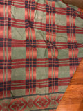 Antique Beacon-Style Camp Blanket - Green Plaid Jacquard with Floral Border, 65x68