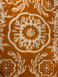 Antique Heavy Wool Jacquard Reversible Blanket - Rust Orange & Cream Suzani Floral