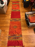 Vintage Handloomed Lao Silk Table Runner - Red & Gold, 101" x 18"