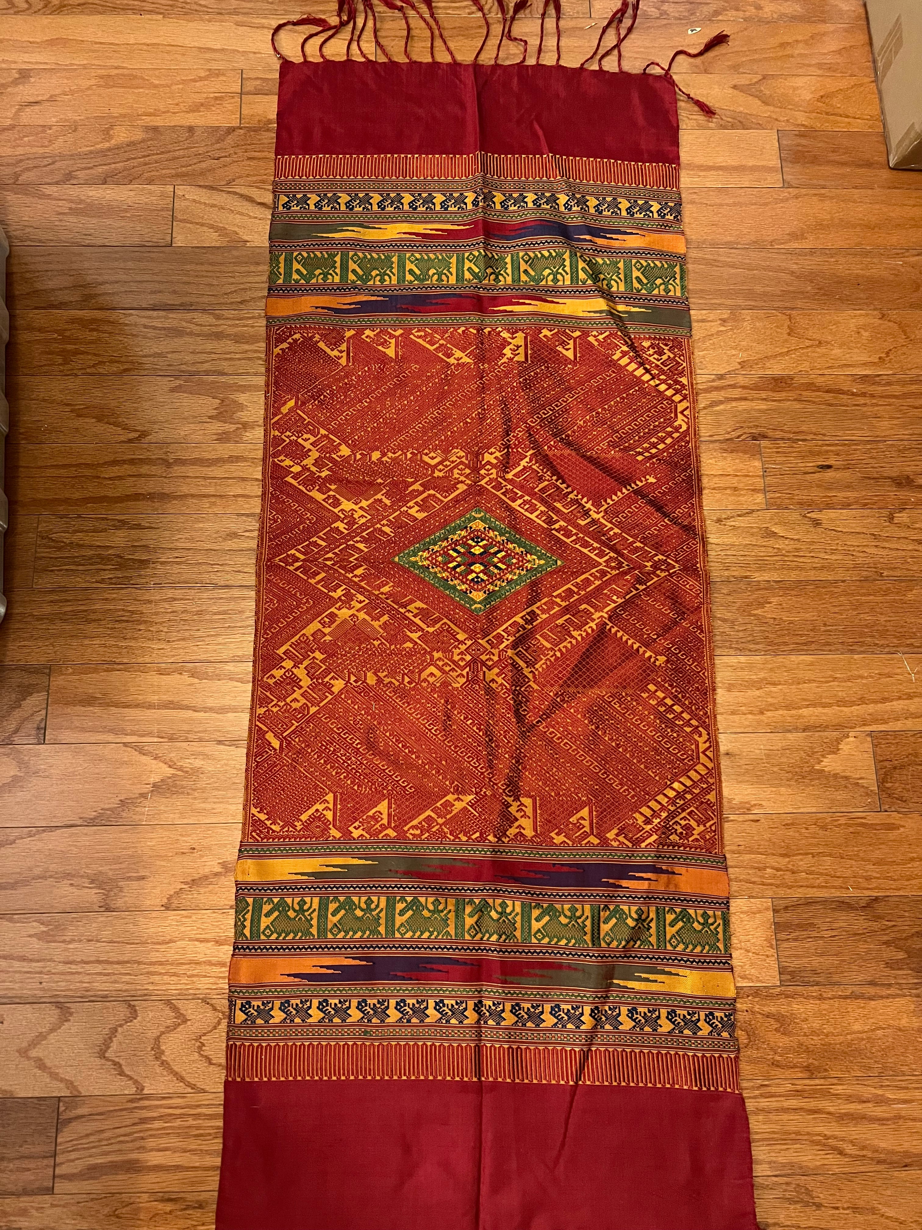 Vintage Lao Silk Table Runner / Wall Hanging - Handwoven, Like New
