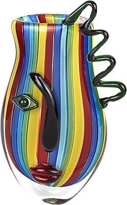 Badash Picasso-Style Art Glass Face Vase - Murano Style, Multicolor Striped