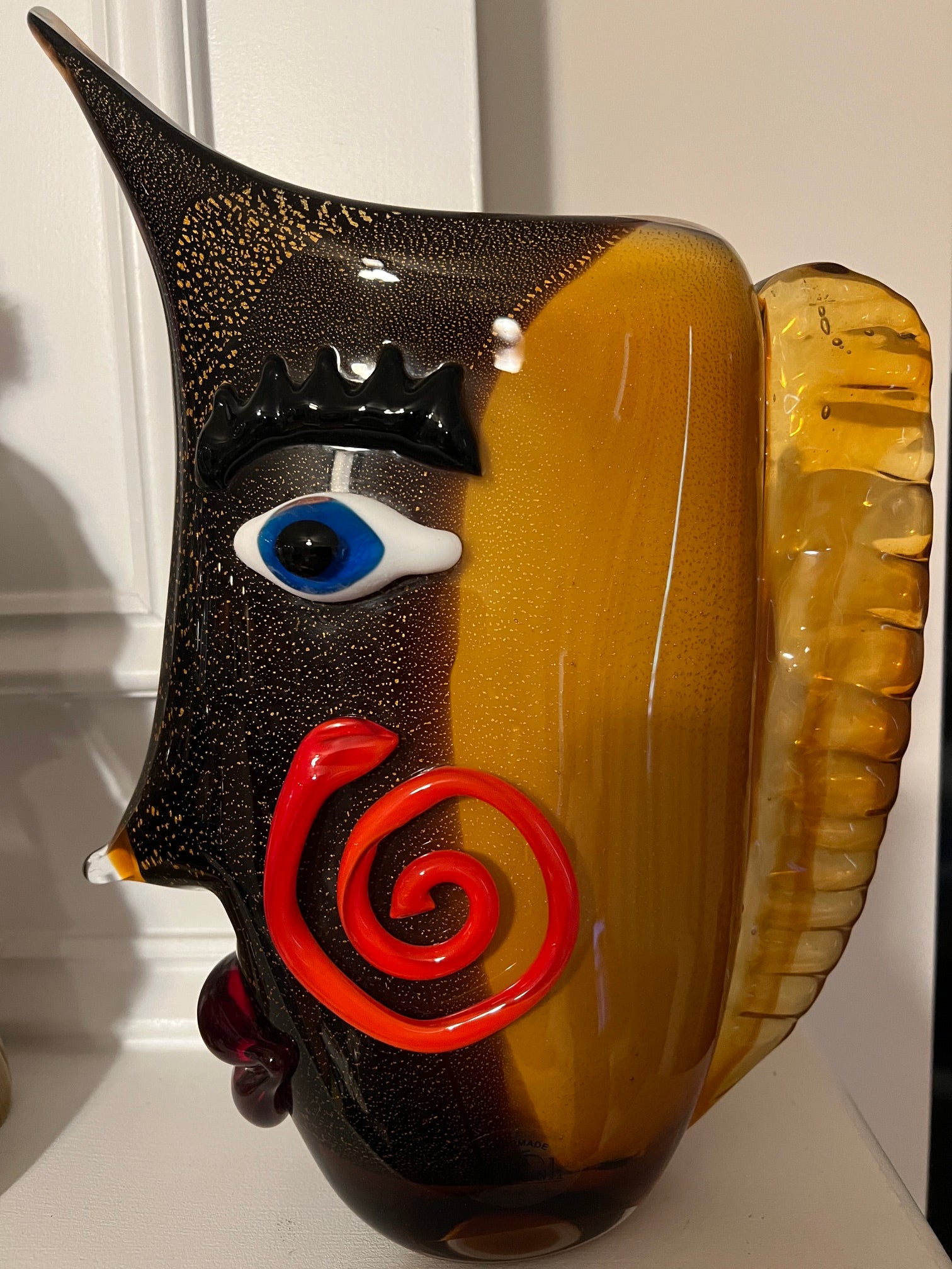 Badash Murano Style Golden Topaz Face Vase - Picasso Style Art Glass