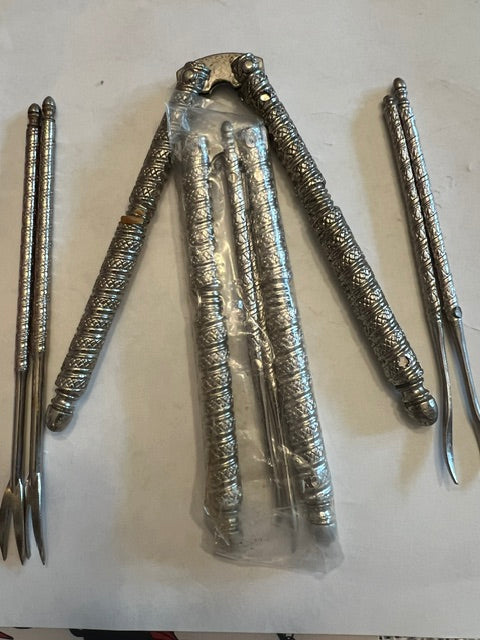 Vintage Silver Nutcracker Set - 2 Nutcrackers, 3 Picks & 2 Forks (6 pcs)