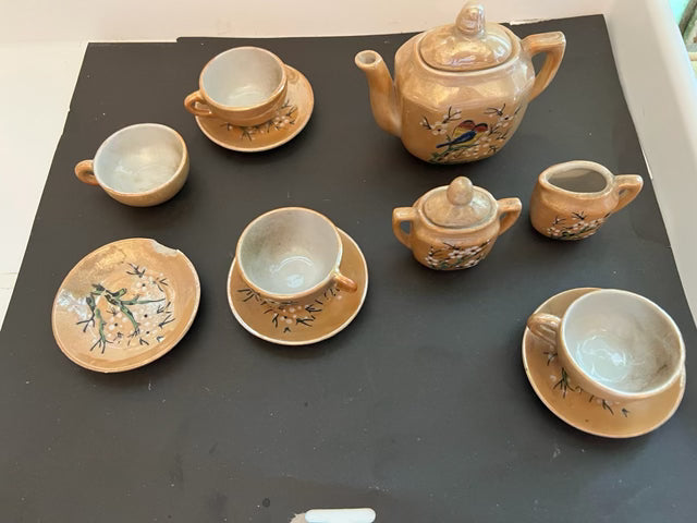Vintage 1950s Japanese Lusterware Child's Tea Set - 13 Pieces