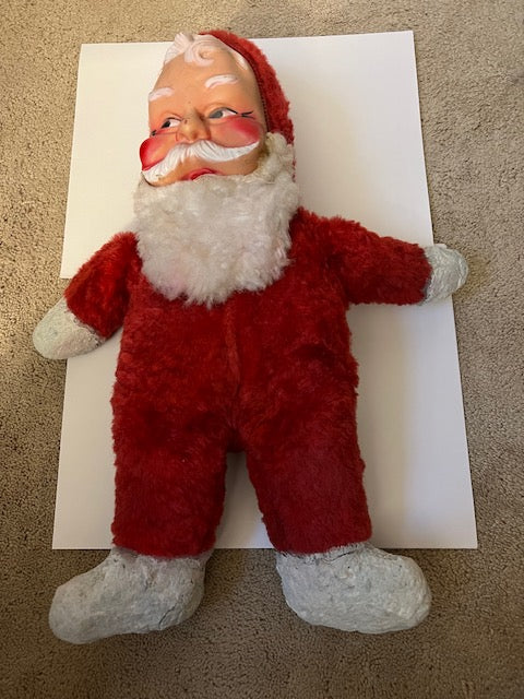 Vintage 1950s-60s Rubber Face Santa Claus Plush Doll