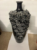 20" Dark Blue Porcelain Vase with Applied White Floral Design