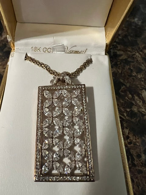 18K Gold Vermeil Pavé Pendant Necklace - New in Box, Never Worn