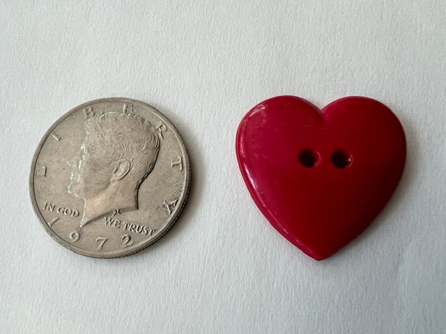 Vintage 1980s Red Heart-Shaped Buttons - Set of 20 (1 1/8")