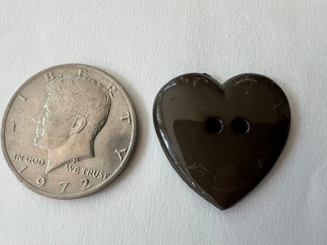 Vintage 1980s Dark Grey Heart-Shaped Nylon Buttons - Set of 35 (1 1/8")