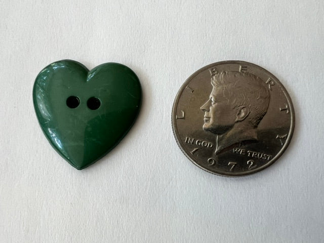 Vintage 1980s Dark Hunter Green Heart-Shaped Nylon Buttons - Set of 30 (1 1/8")