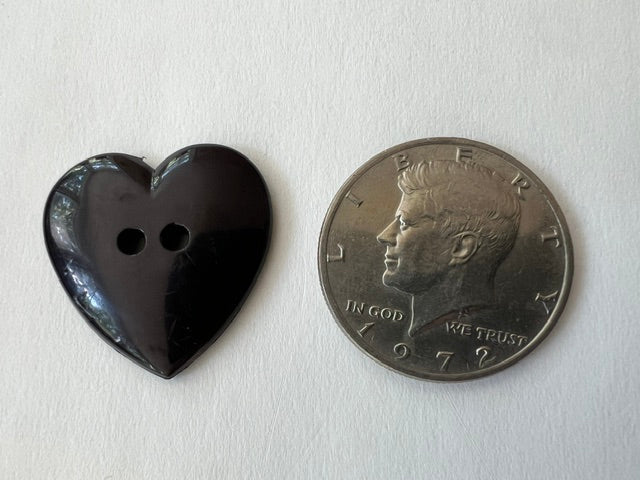 Vintage 1980s Black Heart-Shaped Nylon Buttons - Set of 50 (1 1/8")