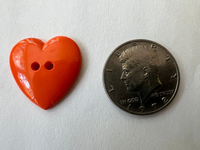 Vintage 1980s Orange Heart-Shaped Nylon Buttons - Set of 80 (1 1/8")