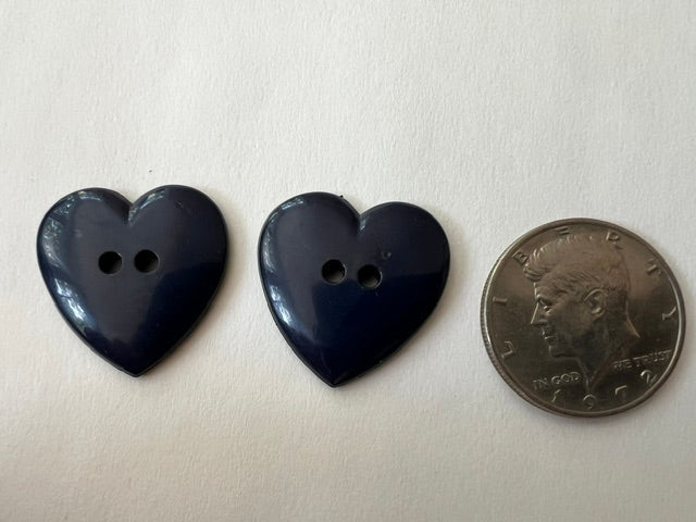 Vintage 1980s Navy Heart-Shaped Nylon Buttons - Set of 30 (1 1/8")