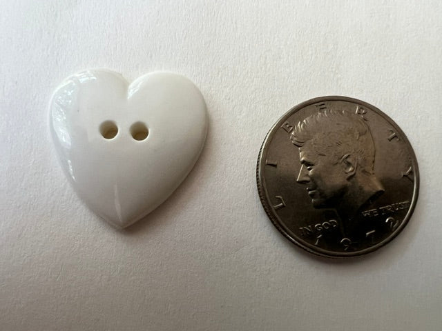 Vintage 1980s White Heart-Shaped Buttons - Set of 9, Nylon, 1 1/8"
