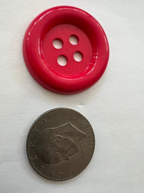 Vintage 1980s Bright Red Nylon Coat Buttons - Large 1 7/8" 4-Hole (Set of 50)