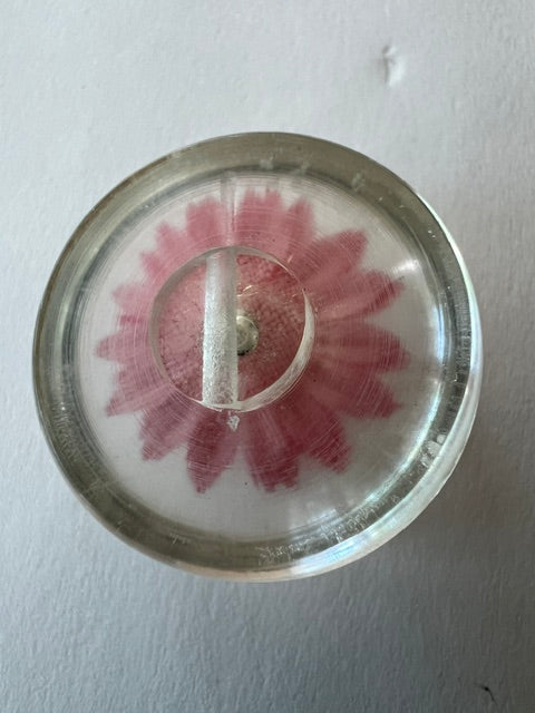 Vintage 1980s Clear Resin Shank Buttons with Pink Daisy - Set of 5