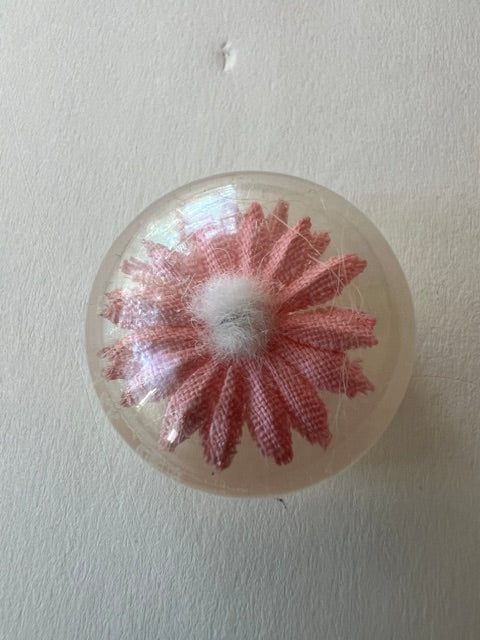 Vintage 1980s Clear Resin Shank Buttons with Pink Daisy - Set of 5