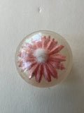 Vintage 1980s Clear Resin Shank Buttons with Pink Daisy - Set of 5
