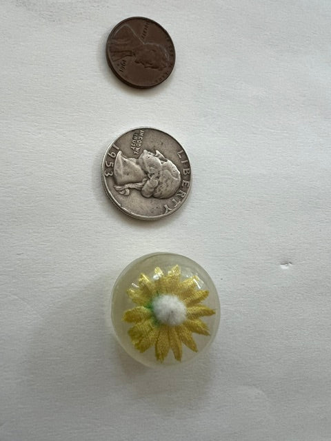 Vintage 1980s Clear Nylon Resin Daisy Shank Buttons - Yellow & Green, Set of 35