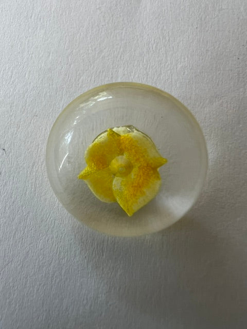 Vintage 1980s Clear Resin Shank Buttons with Yellow Rose - Set of 35