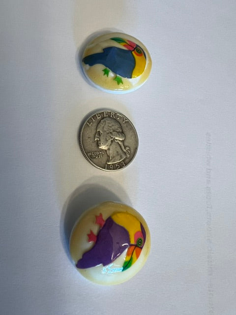 Vintage 1980s Toucan Shank Buttons - Lot of 24 (Purple & Blue)