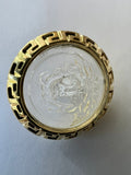 Vintage 1970s Clear Medusa Face Shank Buttons with Gold Greek Key Perimeter - 3/4 inch - Lot of 20