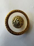 Vintage 1970s Medusa Face Shank Button - Clear & Gold Filigree, 1 Inch