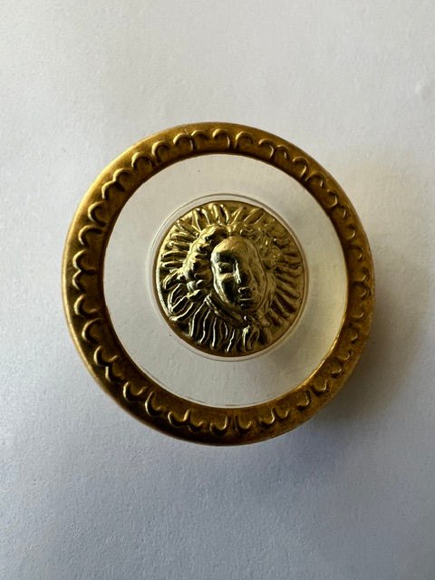 Vintage 1970s Medusa Face Shank Button - Clear & Gold Filigree, 1 Inch